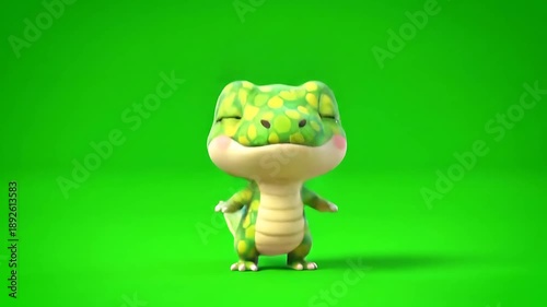 Cartoon Green Lizard Character Animation Loop.
