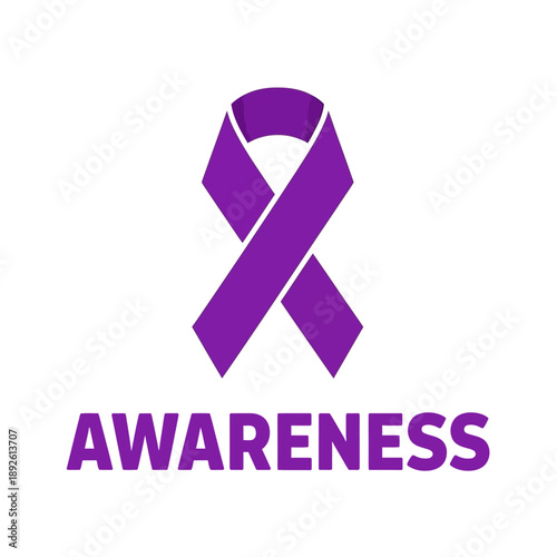 Purple awareness ribbon with text isolated on white background for health concept