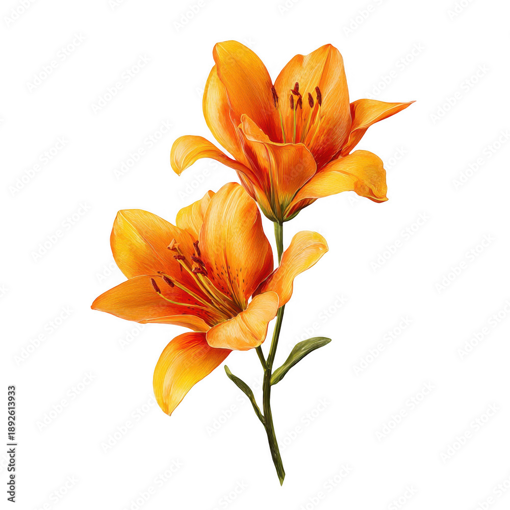 Obraz premium Orange Lilies on Stem isolated on a transparent background