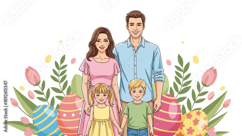 Happy Family Standing Together Outdoors Smiling.