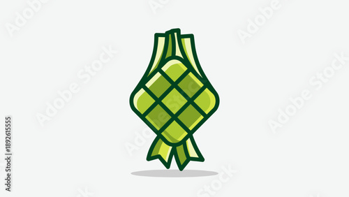 Stylized green ketupat, a traditional woven rice dumpling from Southeast Asia, often consumed during Eid al-Fitr celebrations.
