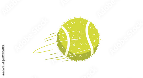 Fast Yellow Tennis Ball With Motion Blur Lines And Fuzzy Texture Flying Through Clean White Background Space.