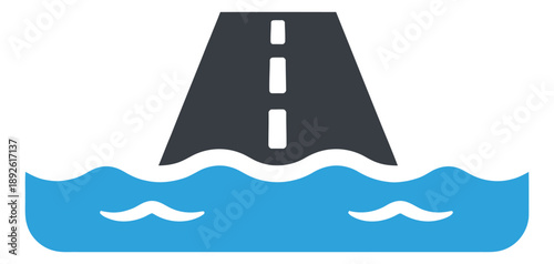 Flat design illustration of a flooded road depicting a natural disaster for emergency warnings