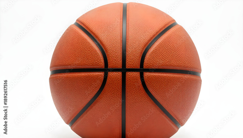 Obraz premium Close-up studio shot of a textured orange basketball with black seams against a white background