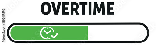 Modern graphic illustration of an overtime progress bar depicting a clock and checkmarks for work and business concepts