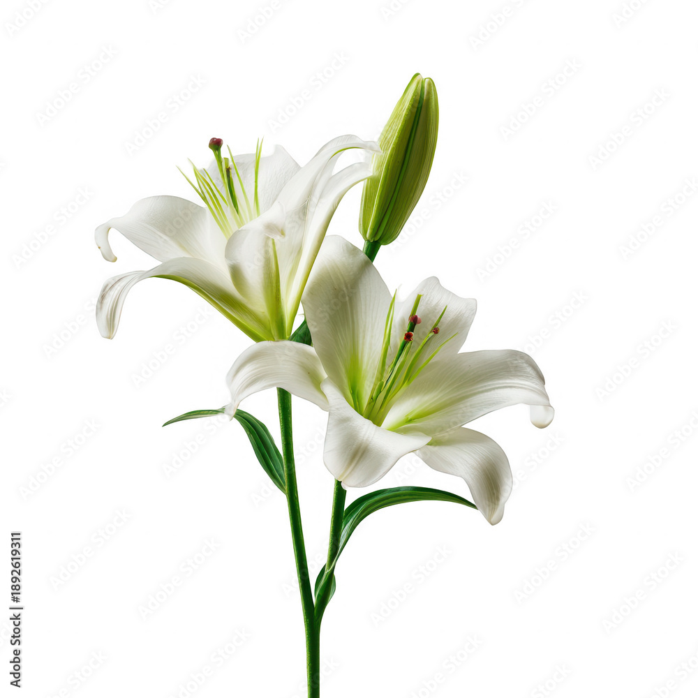 Fototapeta premium White Lilies Flower Stem isolated on a transparent background