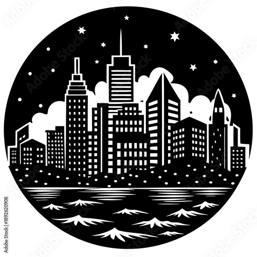 Silhouette of city skyline at dusk, urban vector isolated on White Background