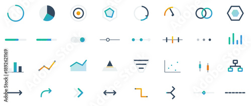 Colorful Flat UI Infographic Icons Set for Analytics and Interface Design