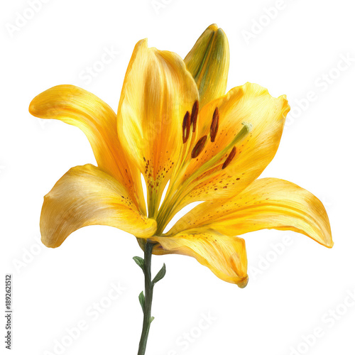 Yellow lily flower with dark spots isolated on a transparent background