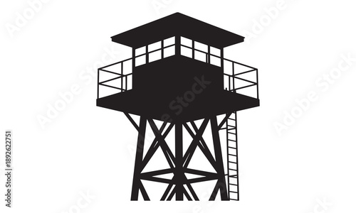 Silhouette of a guard tower, symbolizing security, surveillance, and vigilance.