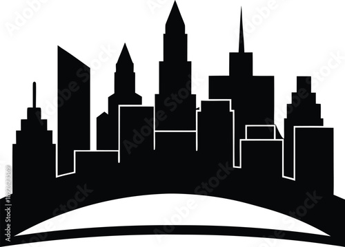 City skyline silhouette with bridge