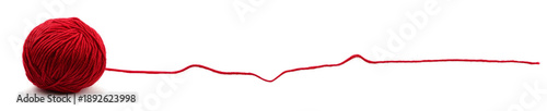  red yarn ball with a long thread on the transparent background. 