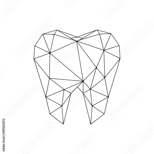 Faceted triangular polygon tooth vector illustration for dental branding and medical design