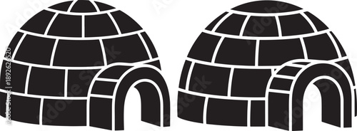 Two black and white igloo icons with arched doorways, representing arctic shelters and winter homes.