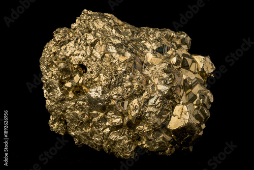 Photos Sparkling pyrite mineral cluster with metallic luster and cubic crystal structur
