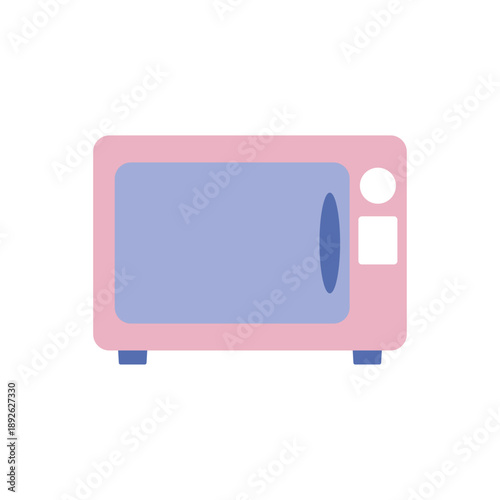 可愛い色合いの電子レンジを表したフラットアイコンイラスト