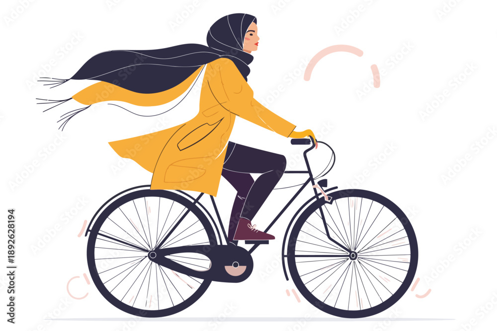 Obraz premium arabic woman riding bycicle isolated