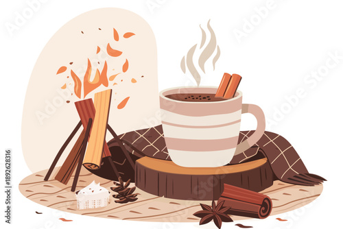 Cozy Winter Evening with Hot Cocoa by the Fire isolated