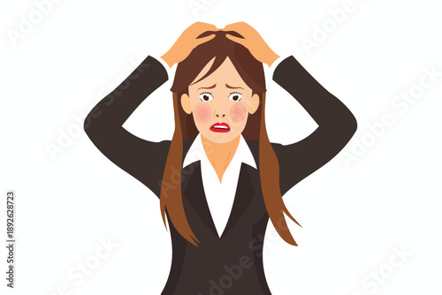 frustrated woman in business suit isolated