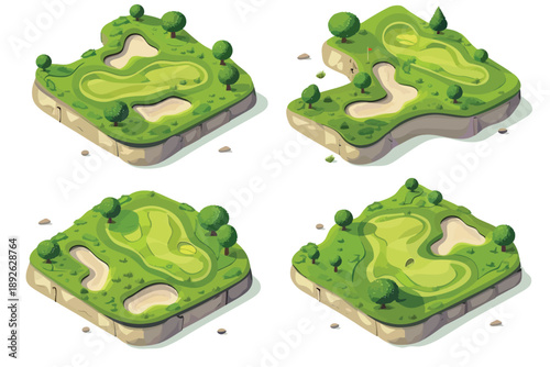 Golf course set isometric isolated