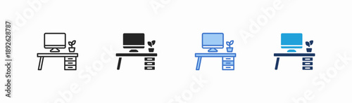 Set of workstation icon collection in multiple style. Icon suitable for web and mobile application
