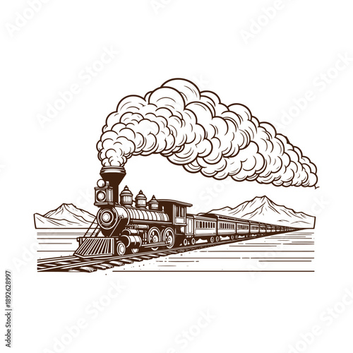 Vintage steam train chugging along railway tracks