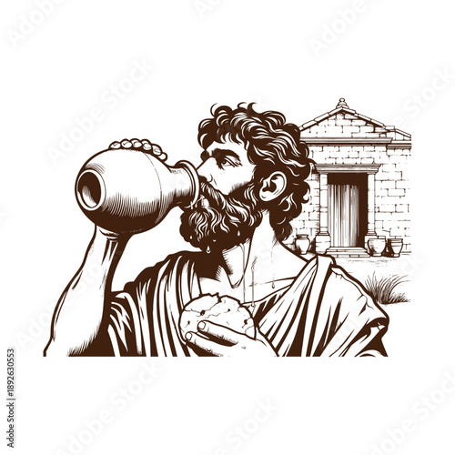 Man drinking from ancient vessel