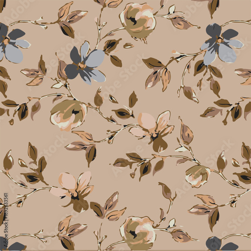 Big flowers pattern, upscale floral pattern. graphical textures floral, trendy colors pattern , flowers background with leaves. vector illustration.