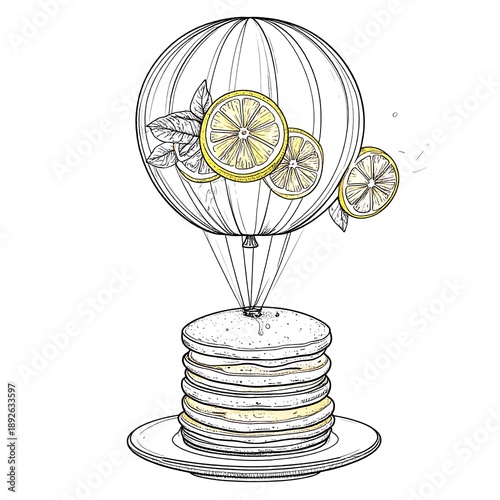 Whimsical line art of a pancake stack 