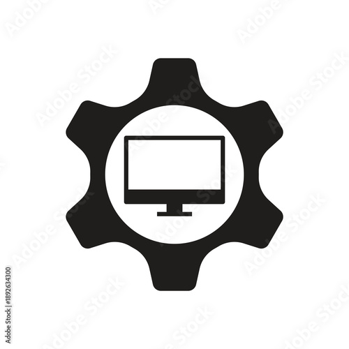 Solid computer screen inside gear setting icon