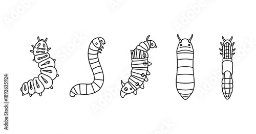 Cartoon caterpillars lineup: cute insect characters with unique designs