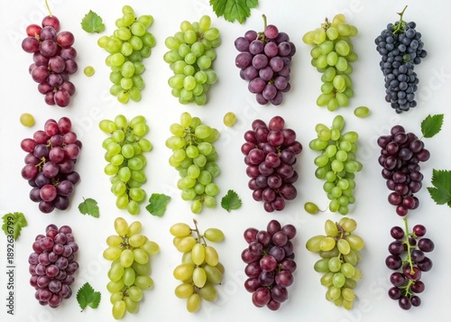Fresh Variety of Grapes Displayed on White Background for Culinary and Health Purposes