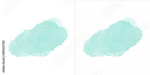 Foto Pair of light aqua watercolor blobs isolated on white, fresh abstract paint spla