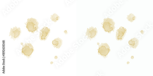 Tableau sur toile Set of scattered brown watercolor splotches and drips on white, ideal for organi