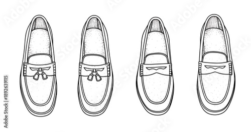 Monochrome loafers: classic shoe designs in detailed line art