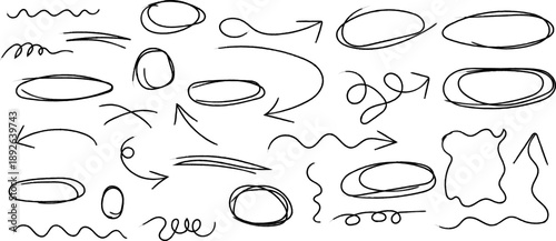 Photos A collection of hand drawn black and white sketch elements including arrows circ