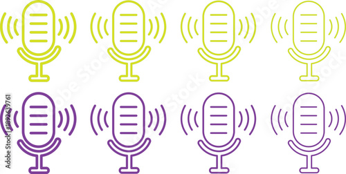 Solid podcast icon set. Popular podcasting symbols. Audio streaming service icons. Microphone icon on transparent. Voice recording app logo,

