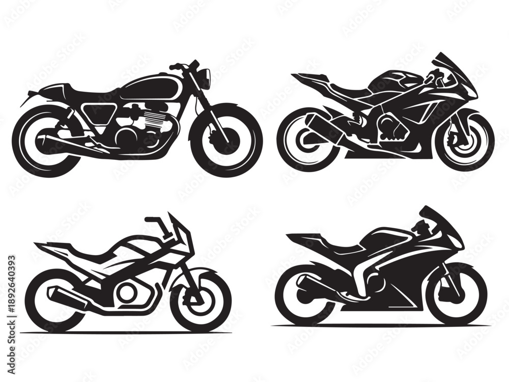 Obraz premium Motorcycle Silhouette Set Cafe Racer, Sportbike, and Adventure Touring Profiles