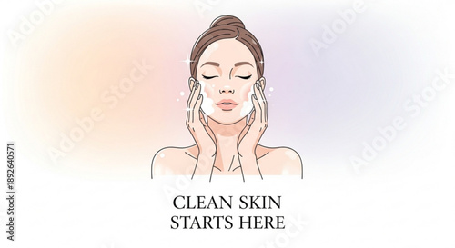Woman with clean skin face care routine illustration