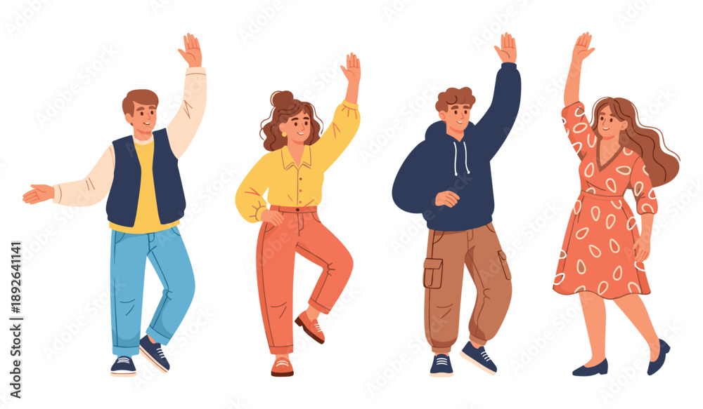 Obraz premium Diverse group of young adults celebrating with raised hands
