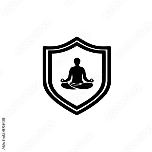 Vector graphic of human mediating icon combined with shield symbol representing protection balance and wellness