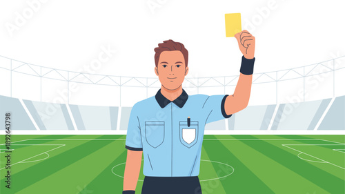 Soccer Referee Holding Yellow Card Up.