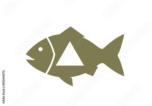 Simple olive green fish icon on white background