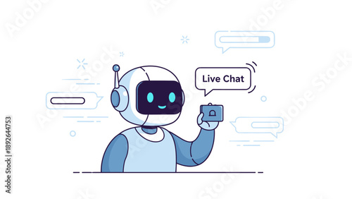 Wallpaper Mural Cute robot engaging in live chat with speech bubble and icons Torontodigital.ca