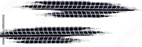 Tire track. Car, bike, motorcycle tyre mark with grunge effect isolated on white background. Wheel footprint on the road. Top view of rubber protector mark