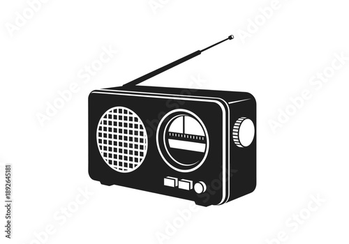 Vintage style black and white radio illustration