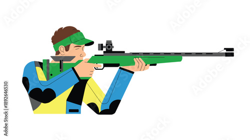 Man Aiming Rifle in Camouflage Clothing.