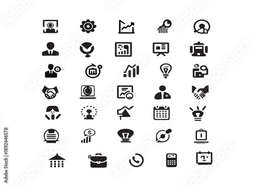 35 business icon set in flat style finance strategy vector illustration on white isolate