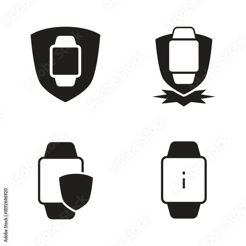 Security and help info smartwatch solid icon collection