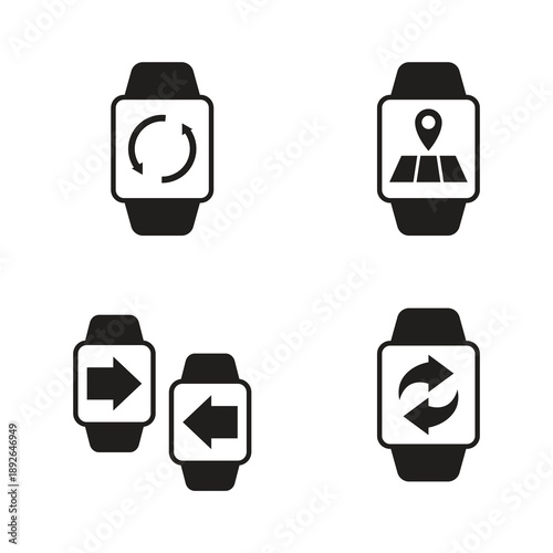Sync and data transfer smartwatch solid icon set